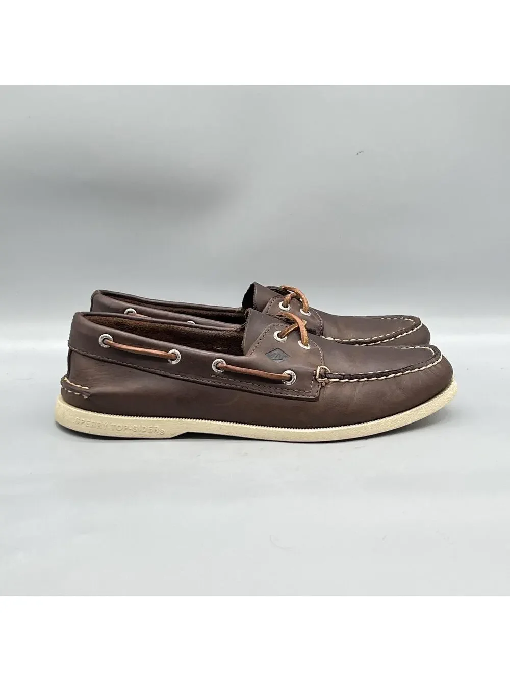 Sperry Shoes Mens 10 Brown Leather Top Sider 2 Eye Boat Moc Toe Casual Comfort